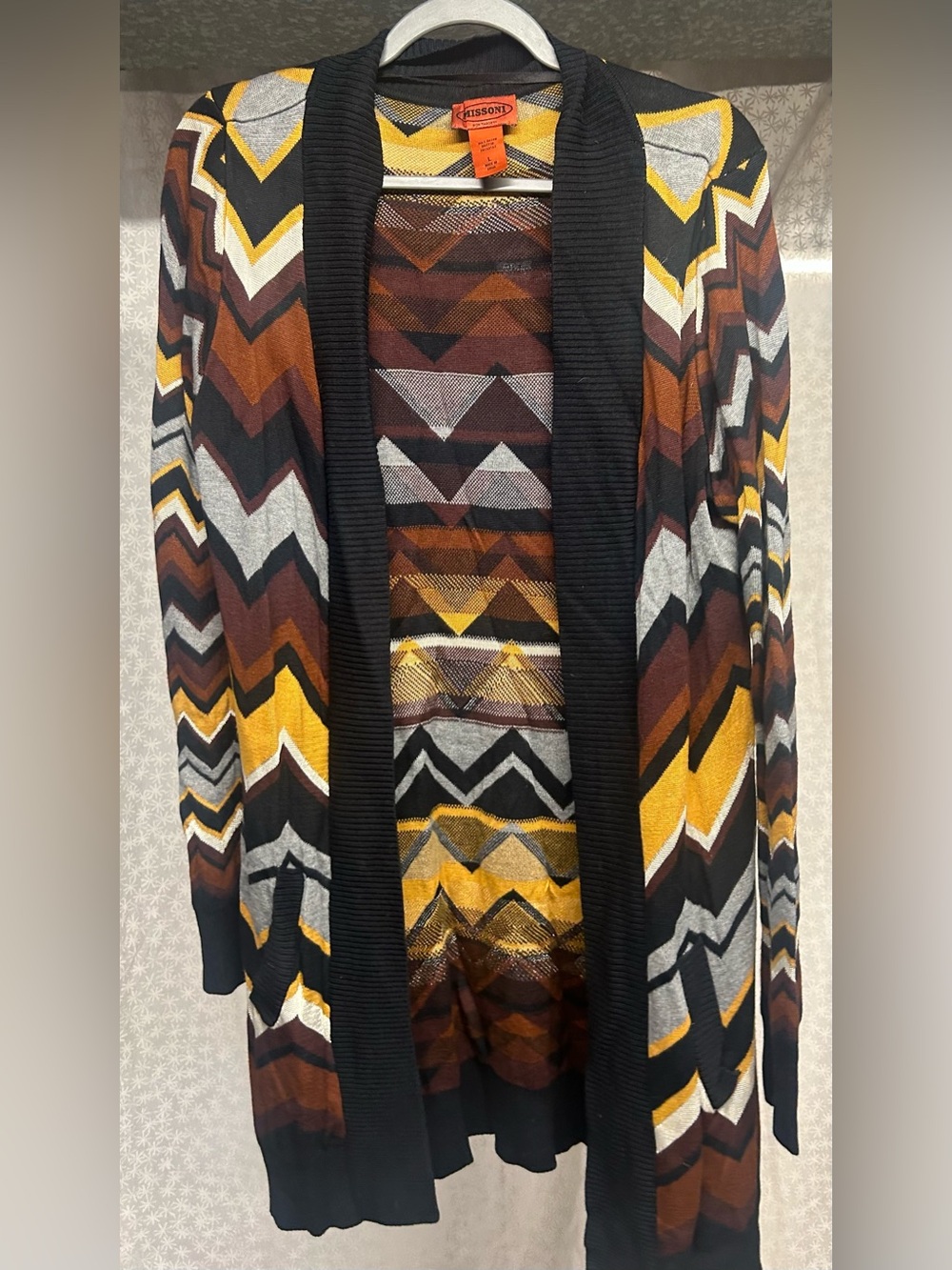 Missoni Open-Front Cardigan Sweater - Mustard, Brown & Black